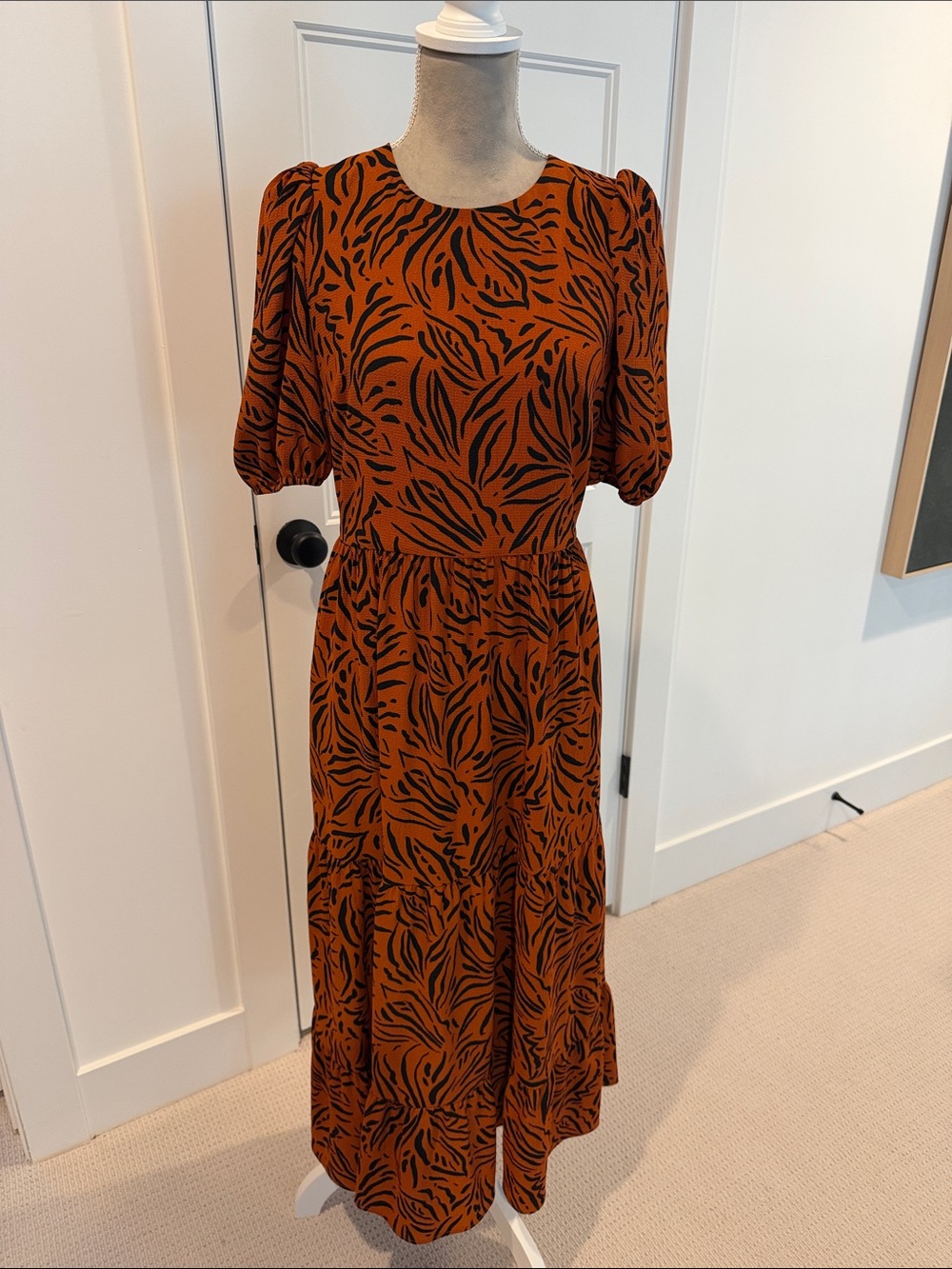 Eliza J Rust and Black Animal-Print Midi Dress